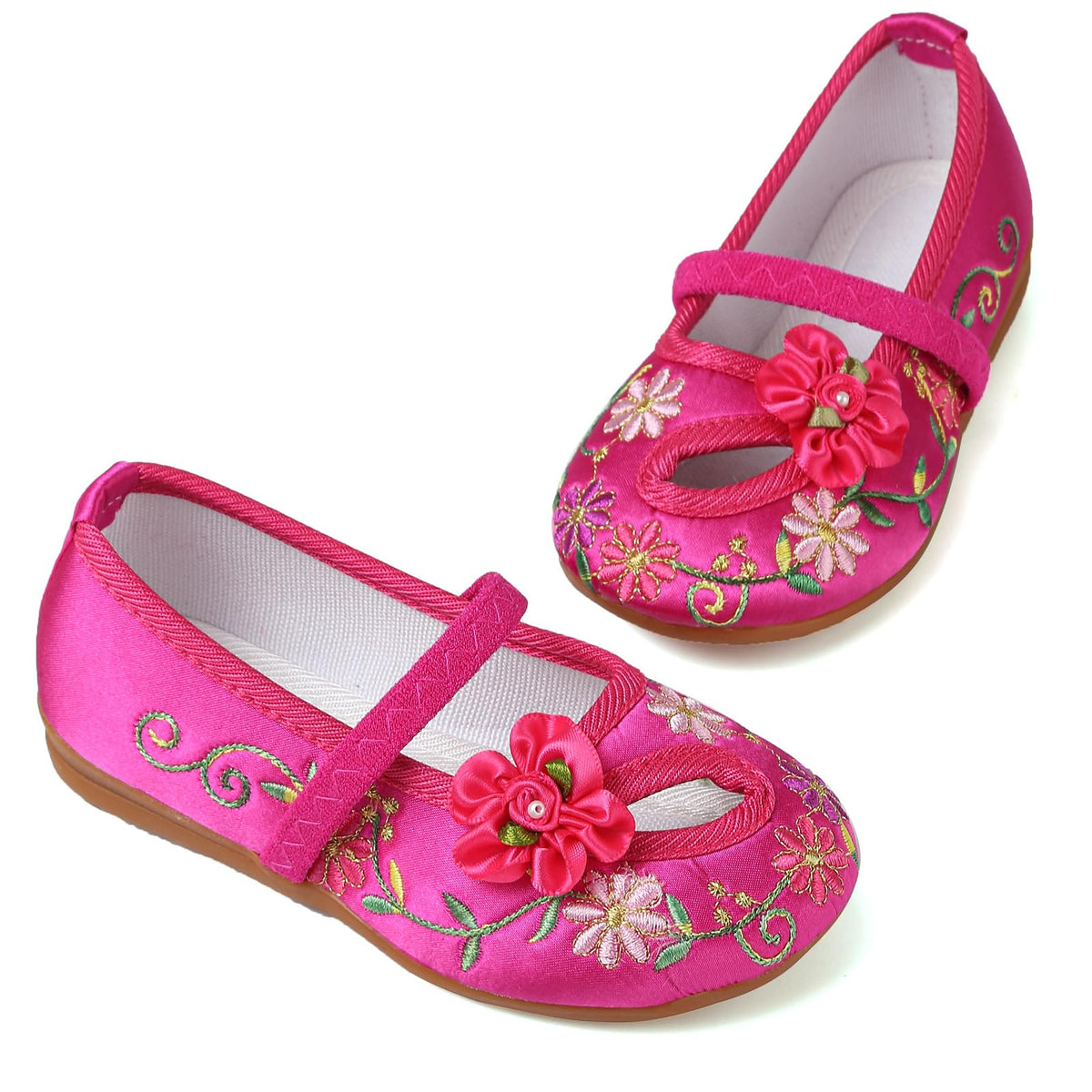 Mary-Jane Flats Shoes Girls Costume Cosplay Dress Up Shoes Floral Embroider