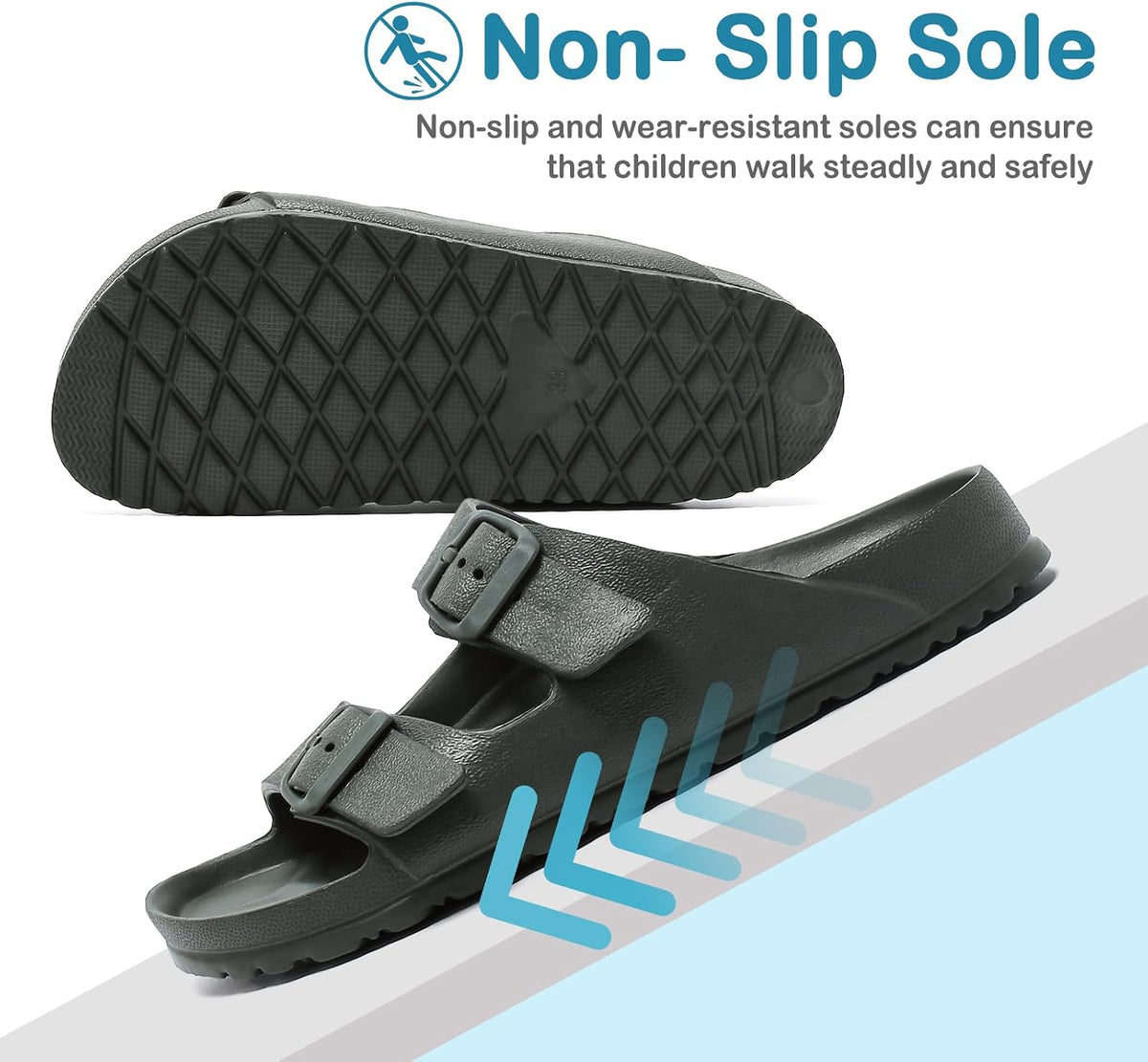 YUHITYGZGS Boys Slide Sandals for Kids – Double Buckle Adjustable Summer Sandals for Boys & Girls, Backless Comfort Shoes for Beach, Pool, Shower & Outdoor Play
