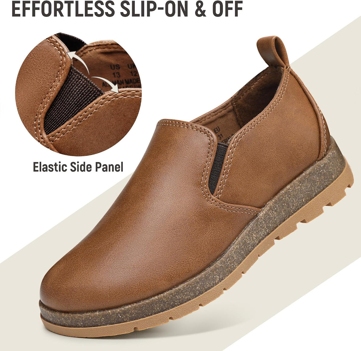 Boys Slip On Loafers Casual Dress Sneakers Shoes Cork Footbed Non Slip Rubber Sole for Little/Big Kids