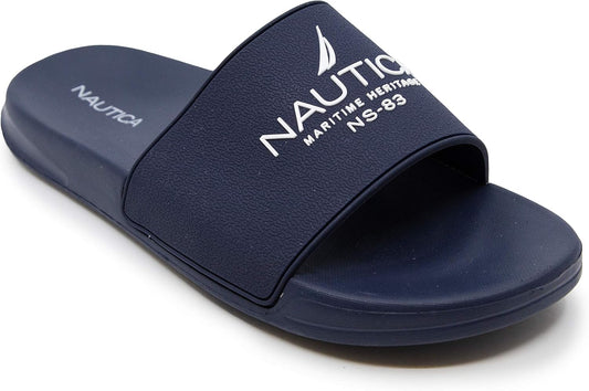 Nautica Men's Open Toe Slide Sandals - Comfortable Indoor & Outdoor Shower Slippers