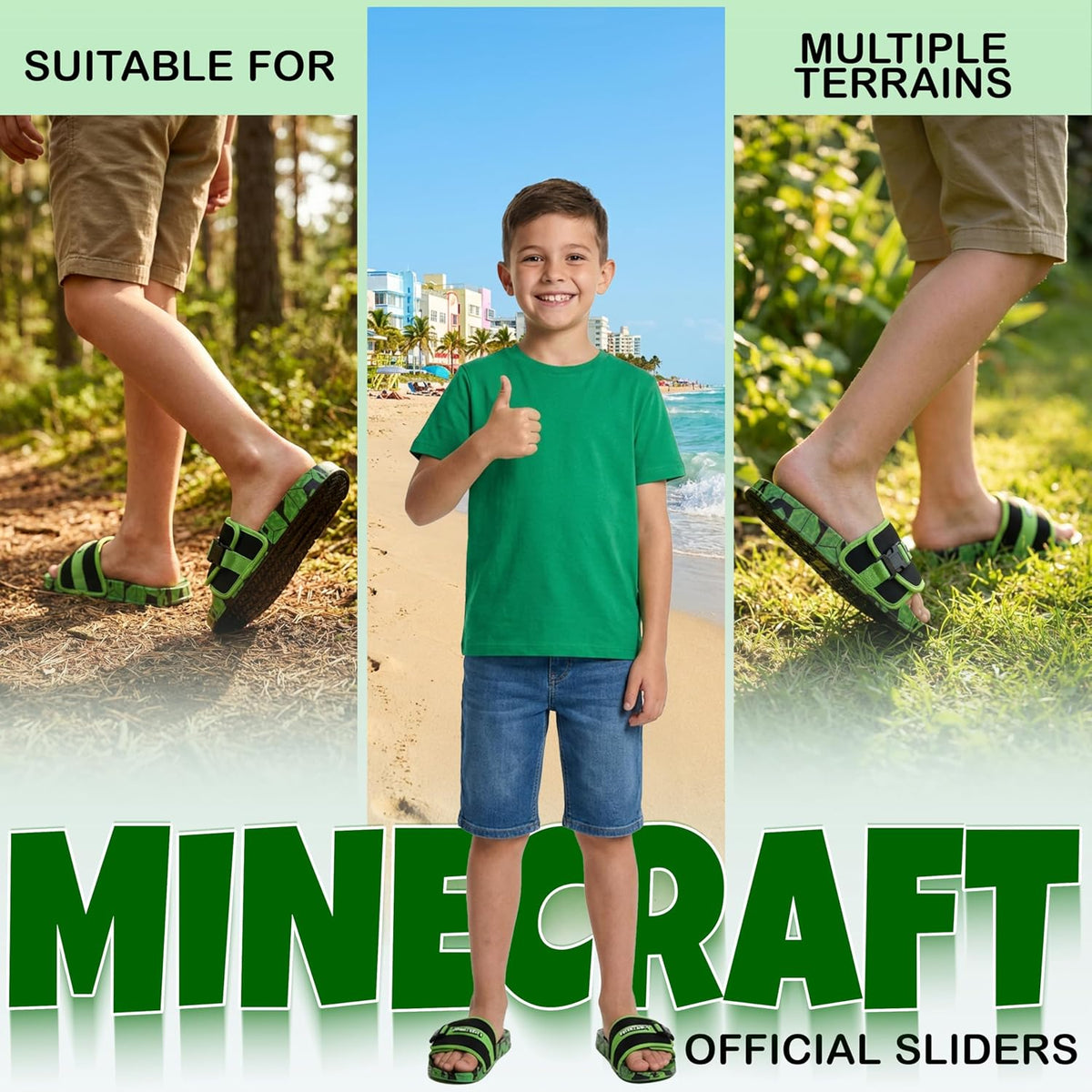 Get Trend Minecraft Slides for Boys, Summer Sandals Slip On Indoor Outdoor Creeper Kids Footwear, Gifts for Gamers US 11 to 7