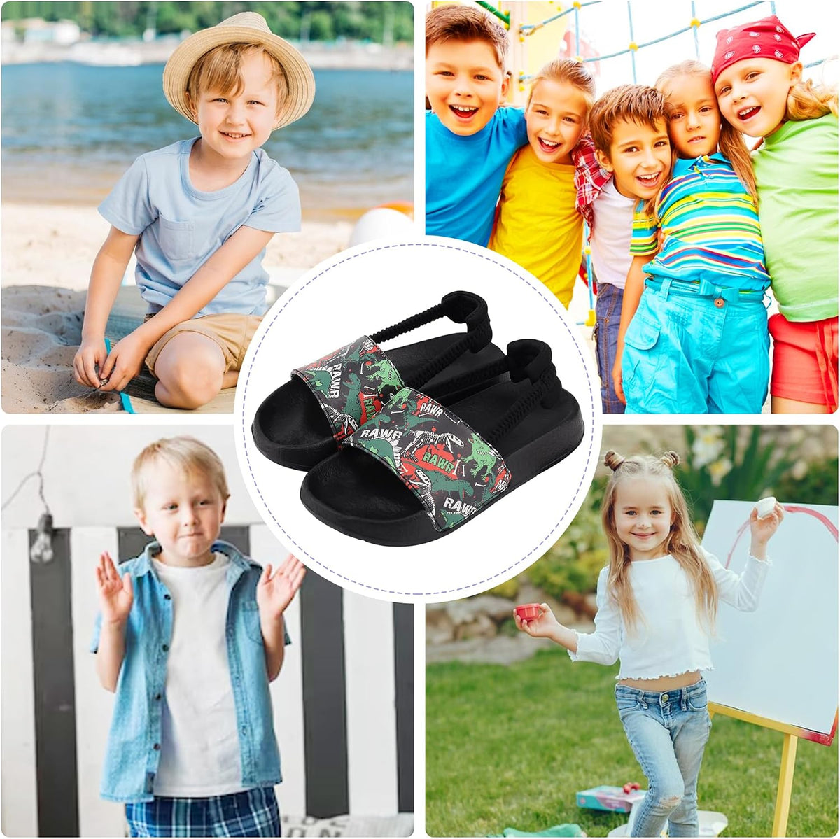 Kids Flip Flops Sandals Toddler Boys Girls Sequin Slides Shower Beach Pool Shoes Slip on Summer Slippers with Back Strap