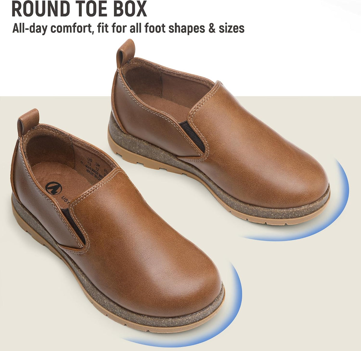 Boys Slip On Loafers Casual Dress Sneakers Shoes Cork Footbed Non Slip Rubber Sole for Little/Big Kids