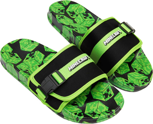 Get Trend Minecraft Slides for Boys, Summer Sandals Slip On Indoor Outdoor Creeper Kids Footwear, Gifts for Gamers US 11 to 7