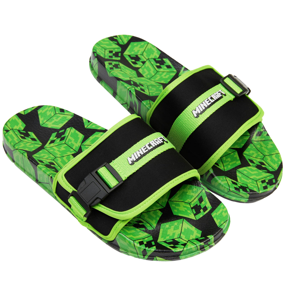 Get Trend Minecraft Slides for Boys, Summer Sandals Slip On Indoor Outdoor Creeper Kids Footwear, Gifts for Gamers US 11 to 7