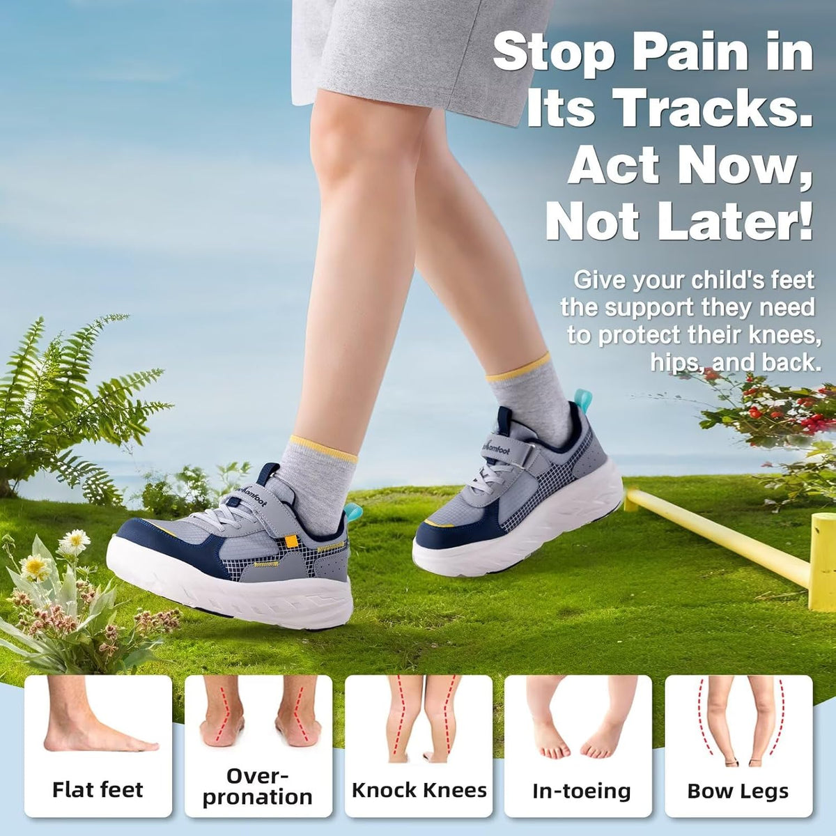 Boys Girls Kids Orthopedic Tennis Shoes: Wide Toe Box Comfortable Casual Arch Support Plantar Fasciitis Running Sneakers, Orthotic Athletic School Sport Walking Shoes for Foot and Pain Relief