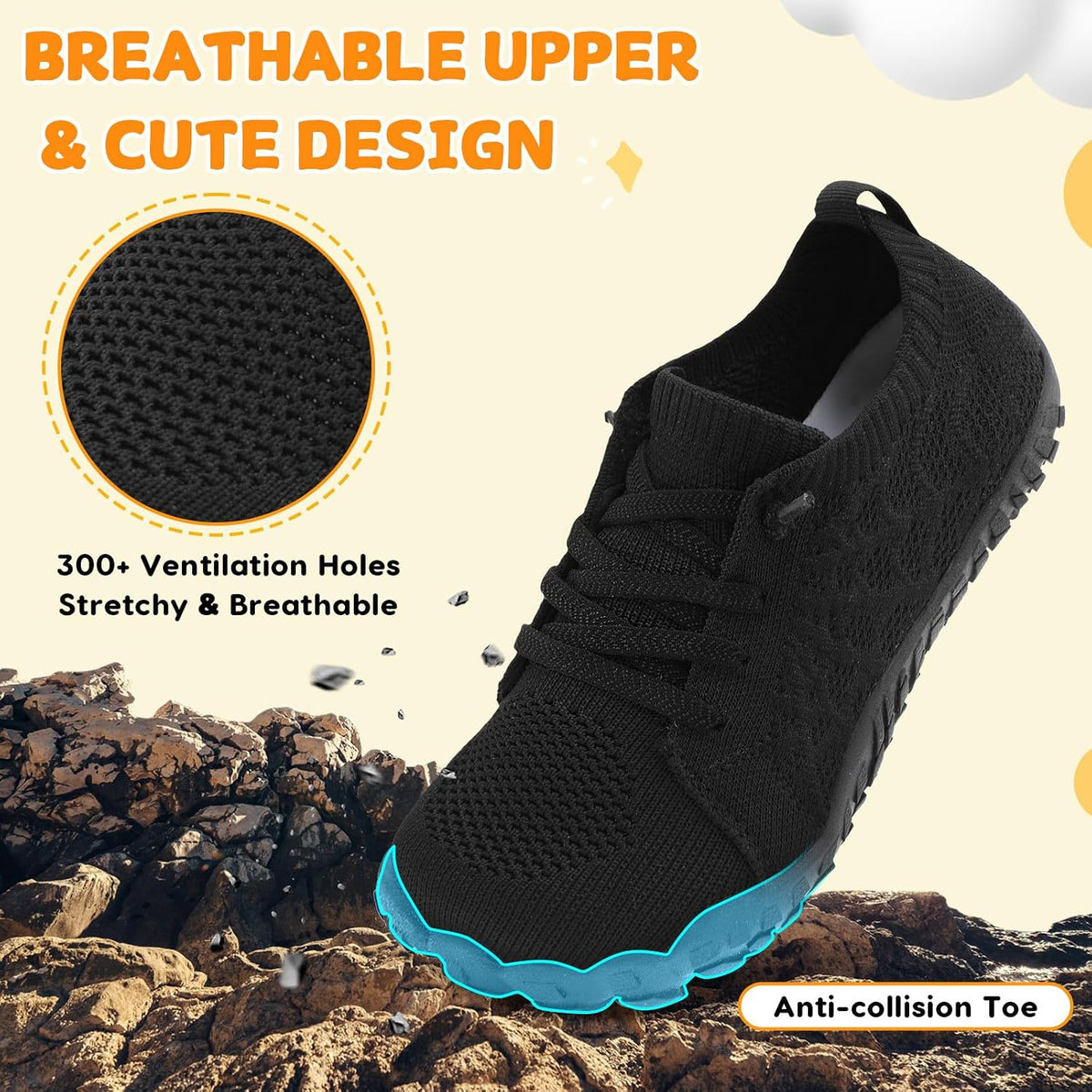 JOINFREE Kids Barefoot Shoes Boys Girls Wide Slip On Shoes Big Kids Breathable Hiking Sneakers Zero Drop Toddler Lightweight Walking Tennis Sneakers Indoor Outdoor