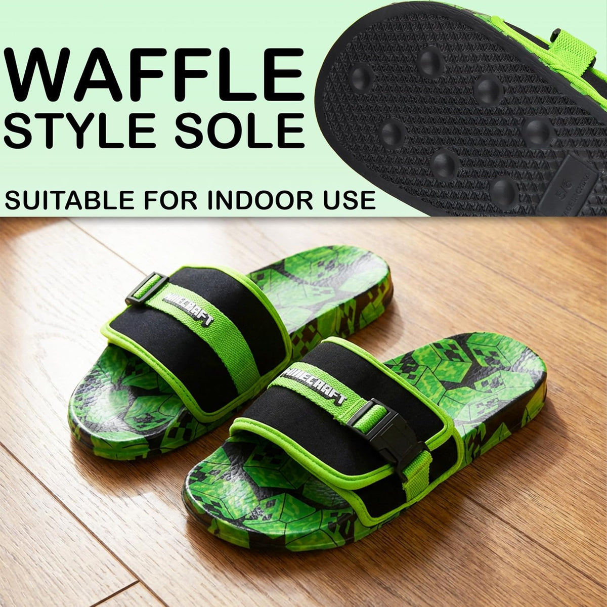 Get Trend Minecraft Slides for Boys, Summer Sandals Slip On Indoor Outdoor Creeper Kids Footwear, Gifts for Gamers US 11 to 7