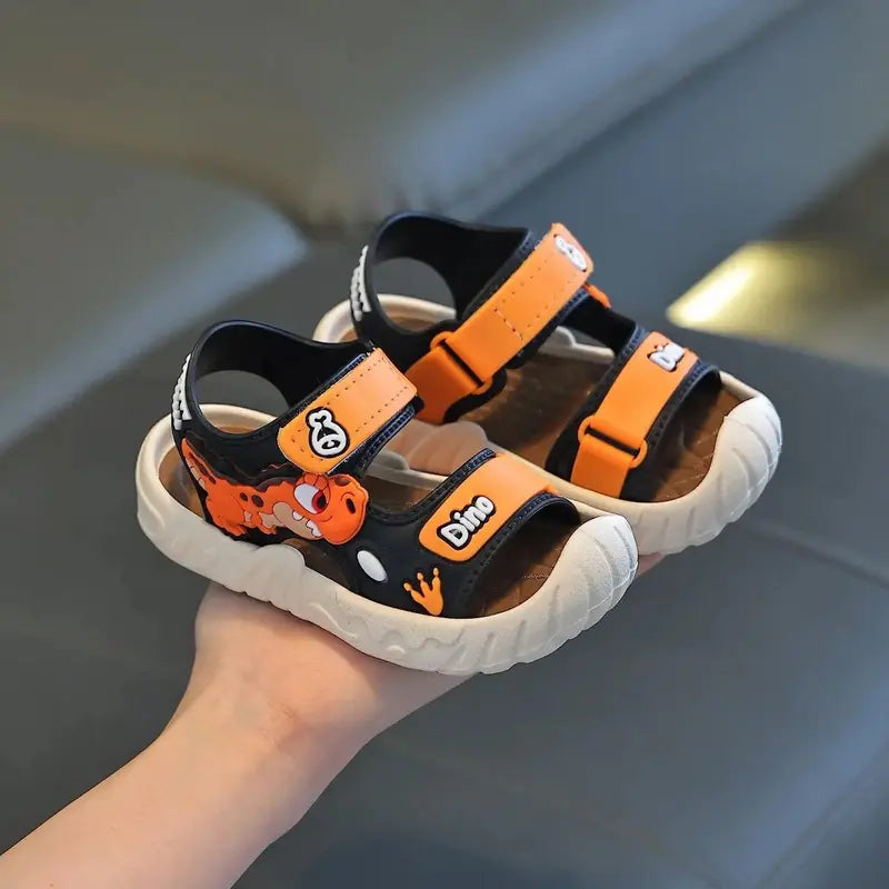 Boys' Soft PVC Soft-Soled Velcro-Strap Sandals - Cartoon Print, Summer Casual Sport Footwear for Outdoor Play, Beach Fun