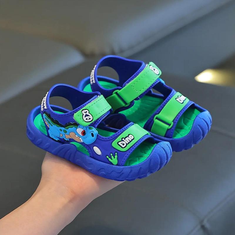 Boys' Soft PVC Soft-Soled Velcro-Strap Sandals - Cartoon Print, Summer Casual Sport Footwear for Outdoor Play, Beach Fun