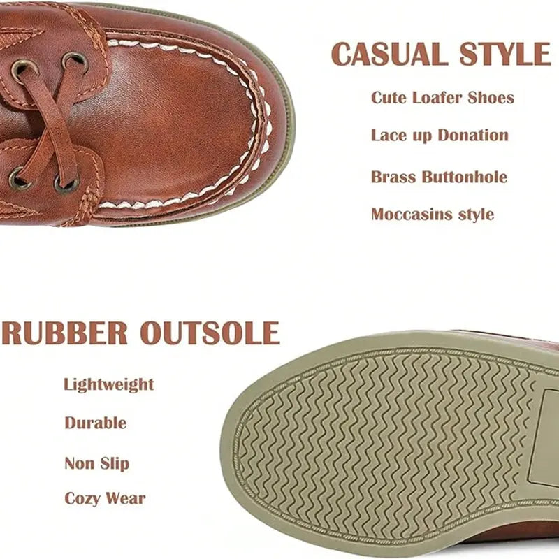 Boys' Faux Leather Loafer-Sneakers, Round Toe Cushioned No-Heel Casual Shoes, Solid Slip-On Student Footwear for Back to School Daily Wear, All-Seasons Classic Easy-to-Style Shoes