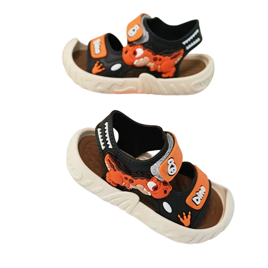Boys' Cute Dinosaur Casual Sandals - Synthetic & PVC Upper, Breathable Sole, Lightweight, Open Toe, <1cm Flat Heel, Fun Graphics, Summer Footwear for Outdoor Play, Beach Use, Flat Heel (1 Cm Or Less)