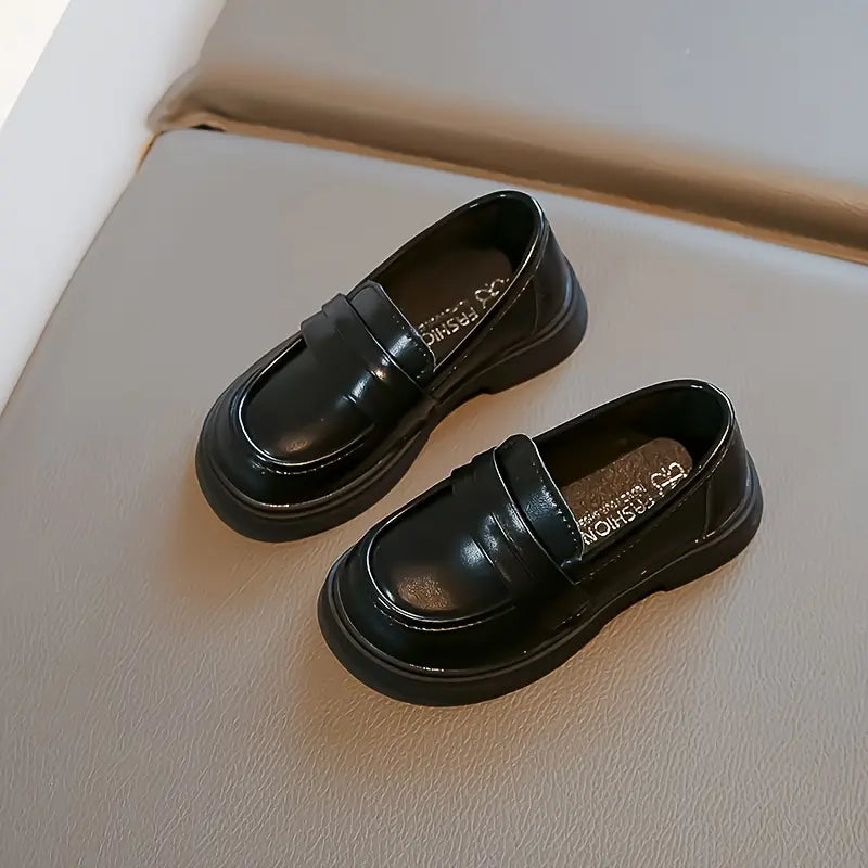 Kids' Retro Classic Loafers - Brown & Black Faux Cover Shoes with Rubber Sole, Slip-On Round Toe Design for Casual Attire, Wedding, or Everyday Style, Cute Shoes