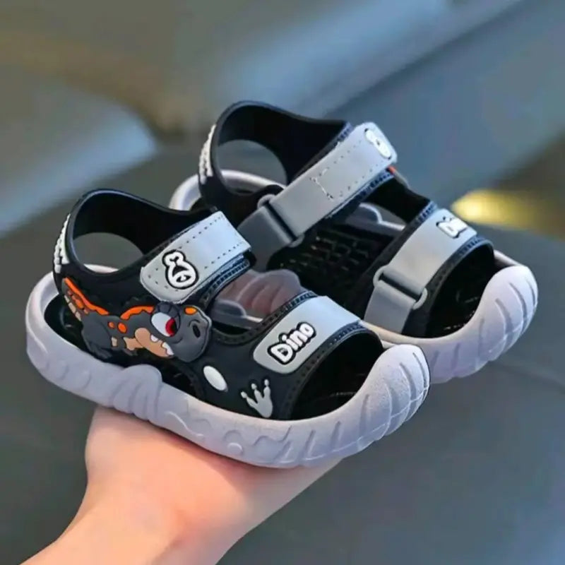 Boys' Soft PVC Soft-Soled Velcro-Strap Sandals - Cartoon Print, Summer Casual Sport Footwear for Outdoor Play, Beach Fun